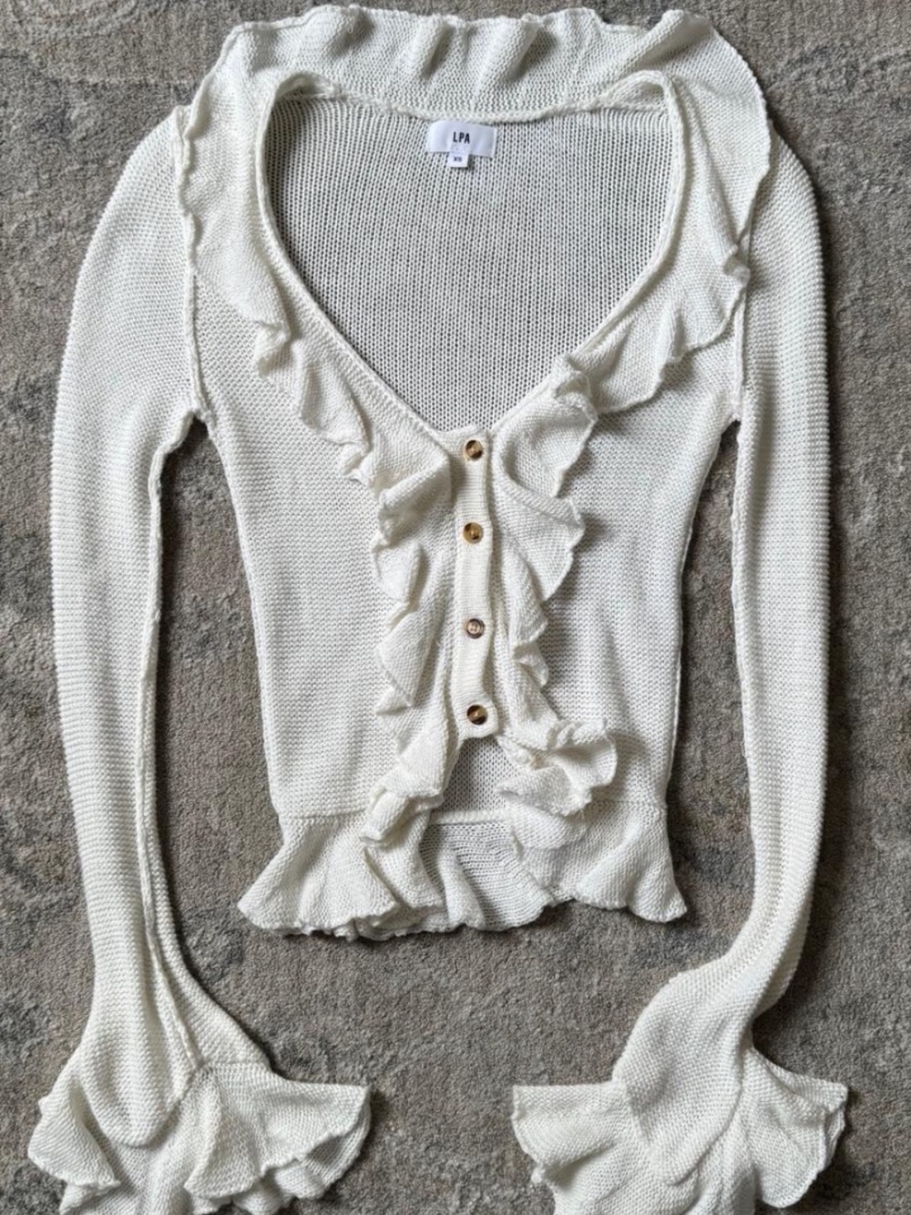 LPA White Ruffle Knit Button-Up Cardigan - Picture 3 of 4